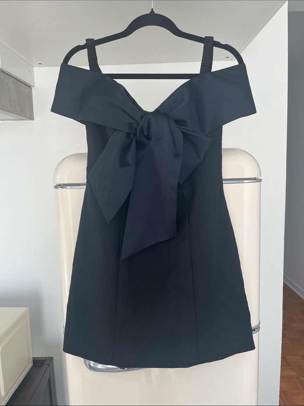 H&M Black Off-Shoulder Mini Dress with Statement Front Bow